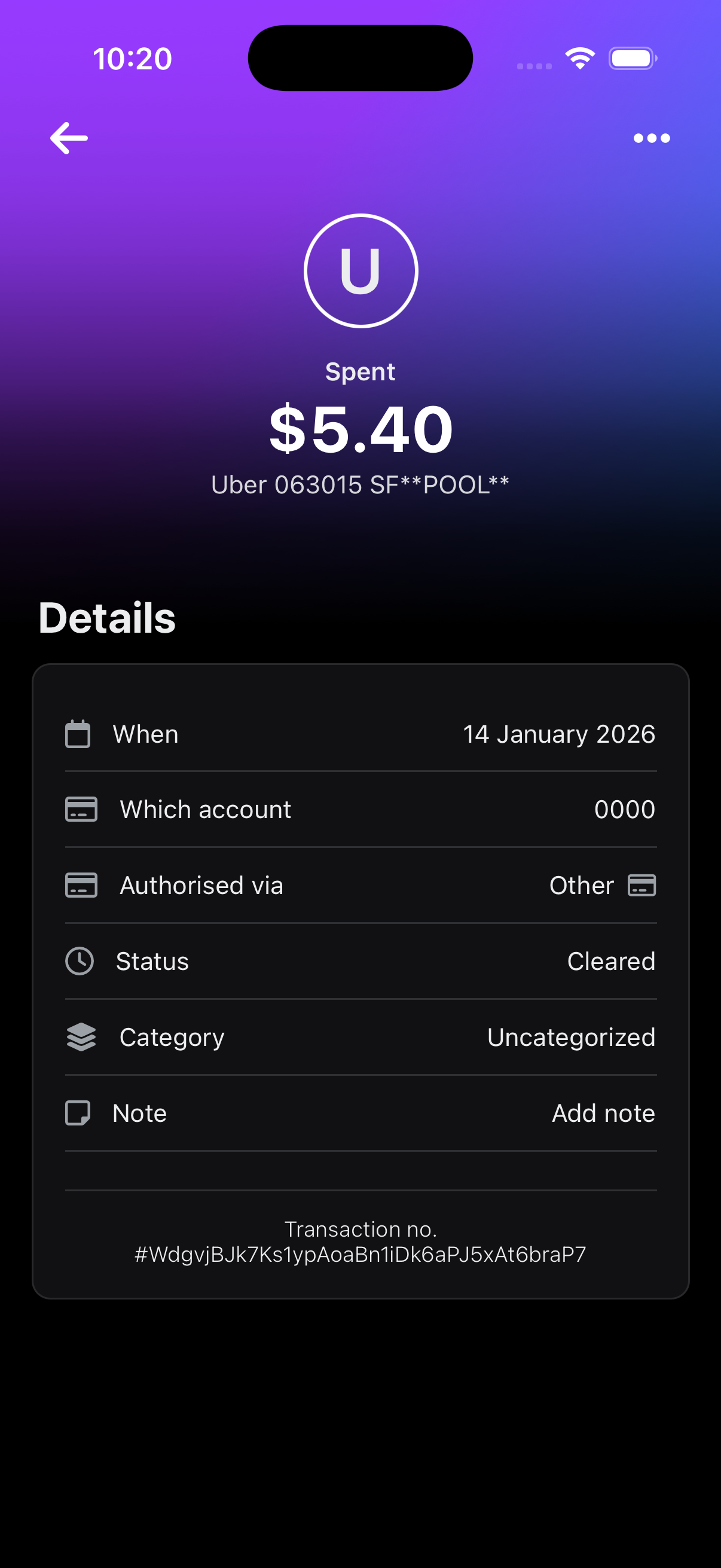 MoneyMap transaction detail view showing categorization options